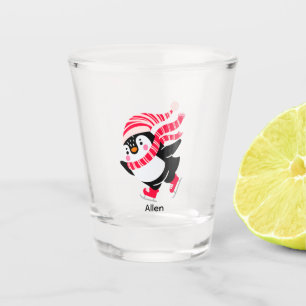 Verre A Shot Pingouin de Noël dans un Casquette et écharpe sur