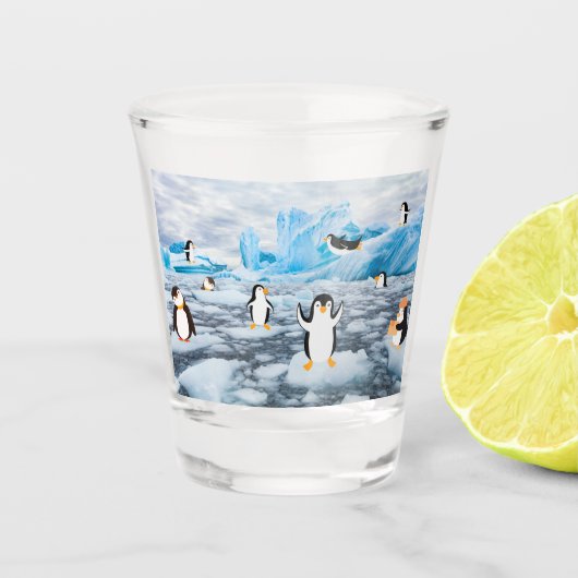 Verre A Shot pingouins mignons dans la glace Antarctique (Devant)