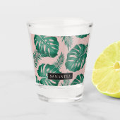 Verre A Shot Pink & Green Palm Feuille Motif & nom (Devant)