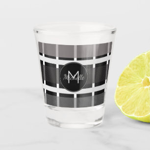 Verre A Shot Plaid Gris Moderne Monogramme Personnalisé