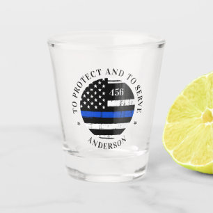 Verre A Shot Policier personnalisé Ligne Bleue Mince