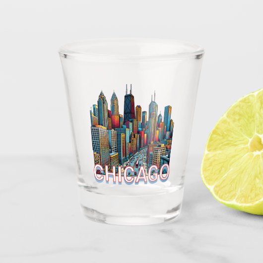 Verre A Shot Pop art Comic Book Chicago, Illinois Skyline (Devant)