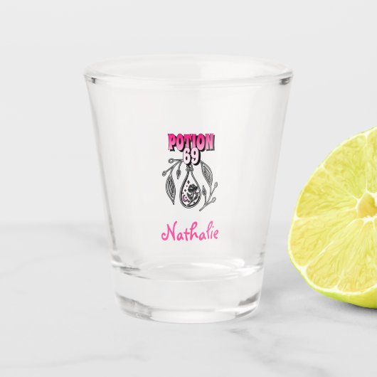 Verre A Shot Potion 69 Design rose et noir pour filles (Devant)