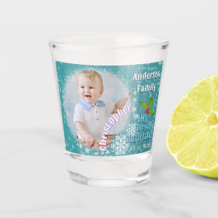 Verre A Shot Première photo de bébé Noël Flocons de neige Bleu