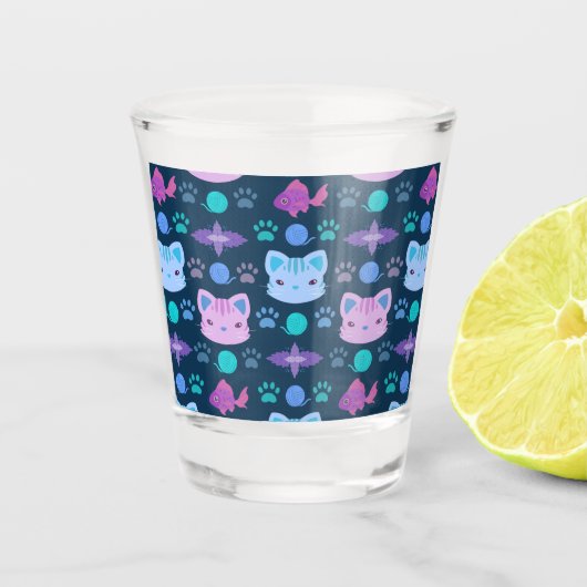 Verre A Shot Qu'est-ce qui est cool, Kitty Cat en violet et ble (Devant)