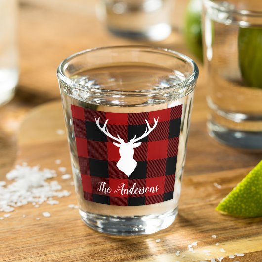 Verre A Shot Red Buffalo Plaid & Deer | Nom personnel Cadeau