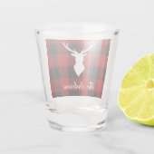 Verre A Shot Red Buffalo Plaid & Deer | Nom personnel Cadeau (Dos)