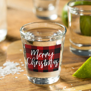 Verre A Shot Red Buffalo Plaid & Joyeux Noël Nom personnel