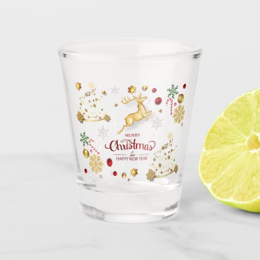Verre A Shot Red Gold Reindeer Joyeux sapin de Noël (Devant)