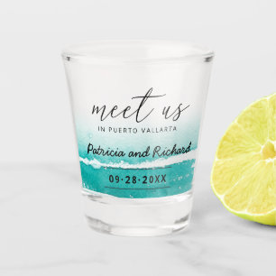 Verre A Shot Rencontrez-Nous À La Destination Mariage Teal Save