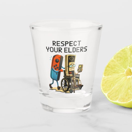 Verre A Shot Respect Your Elders Gaming Control Retro Funny (Devant)