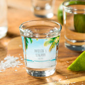 Verre A Shot Retro Blue Ocean Beach Palm Trees Mariage tropical