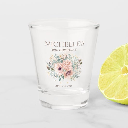 Verre A Shot Rose Floral Sage Vert Feuille Parties scintillant  (Devant)