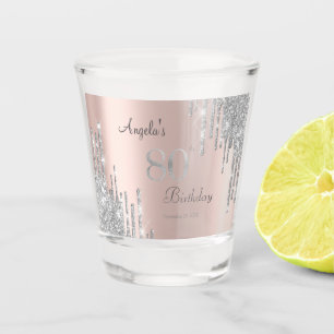 Verre A Shot Rose Gold 80 ans paillettes gouttes d'argent