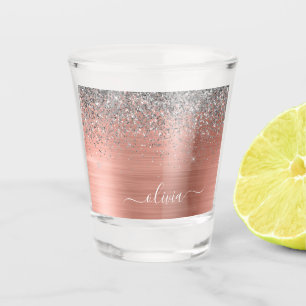 Verre A Shot Rose Gold Argent Paillettes Monogramme Métal Bross