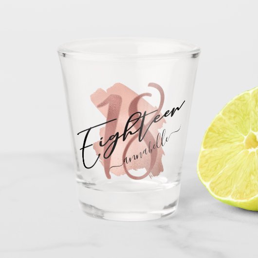 Verre A Shot Rose Gold Faux Foil 18e anniversaire (Devant)