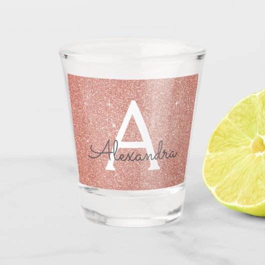 Verre A Shot Rose Gold Pailleté et Monogramme Anniversaire Rose (Devant)