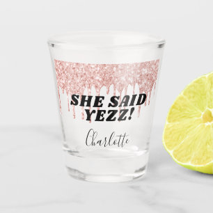 Verre A Shot Rose gold paillettes gouttes mariée elle a dit oui