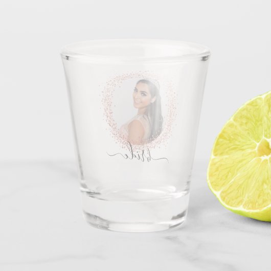 Verre A Shot Rose marié or photo parties scintillant nom script (Dos)