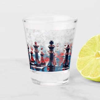 Verre A Shot Rouge, Blanc, Pièces d'échecs Bleues Roi, Reine, É