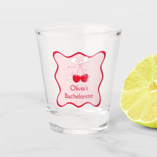 Verre A Shot Rouge Rose Vague Ruban Cerise Sur Le Haut Enterrem