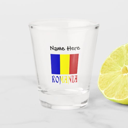 Verre A Shot Roumanie et Roumanie Drapeau avec votre nom (Devant)