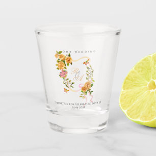 Verre A Shot Ruban de rose en or Monogramme de mariage