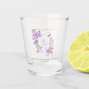 Verre A Shot Ruban de rose violet Monogramme Mariage