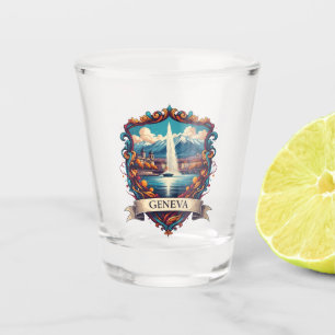 Verre A Shot Rue de Genève Suisse Voyage Jet d'eau Vintage