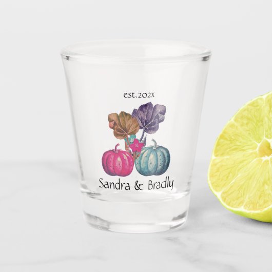 Verre A Shot Russe Automne Bleu rose citrouille mariage (Devant)