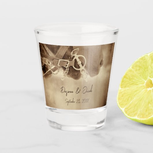 Verre A Shot Rustique Western Brown Horse Mariage (Devant)
