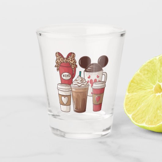 Verre A Shot Saint-Valentin Amoureux du café Latte amusant (Devant)