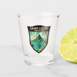 Verre A Shot Sainte-Lucie Les Pitons Travel Art Vintage