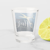 Verre A Shot Salon des cheveux Coiffeuse Ciseaux bleu et or mod (Dos)