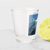 Verre A Shot Salon des cheveux Coiffeuse Ciseaux bleu et or mod (Gauche)