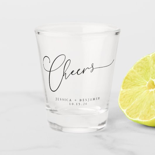 Verre A Shot Salutations minimum noir blanc Script personnalisé (Devant)