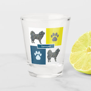 Verre A Shot Samoyé Chien Silhouette & Paw Y&B Grid