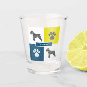 Verre A Shot Schnauzer Silhouette Chien & Paw Grille Y&B