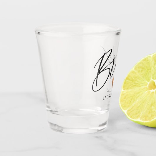 Verre A Shot Script moderne Bride Rose Gold Heart Script w Nom (Gauche)