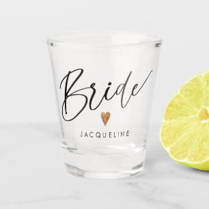 Verre A Shot Script moderne Bride Rose Gold Heart Script w Nom