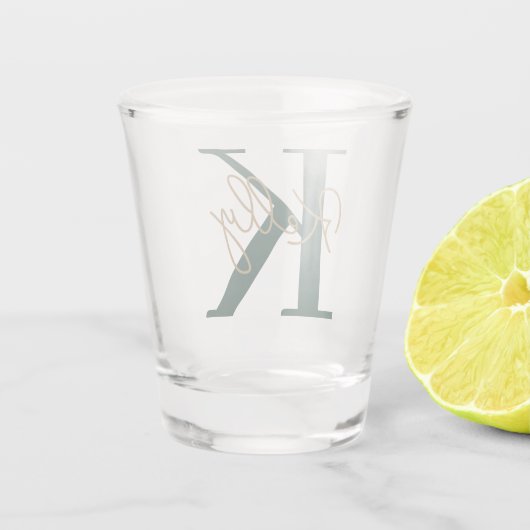 Verre A Shot Script moderne Emerald Green Monogram (Dos)