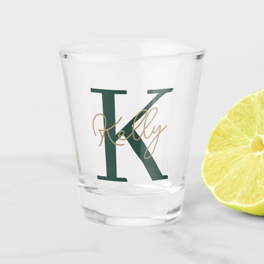 Verre A Shot Script moderne Emerald Green Monogram (Devant)