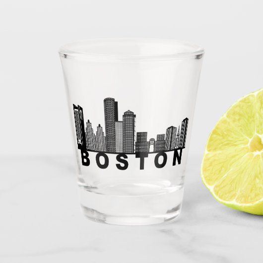 Verre A Shot Silhouette de l'horizon de Boston (Devant)