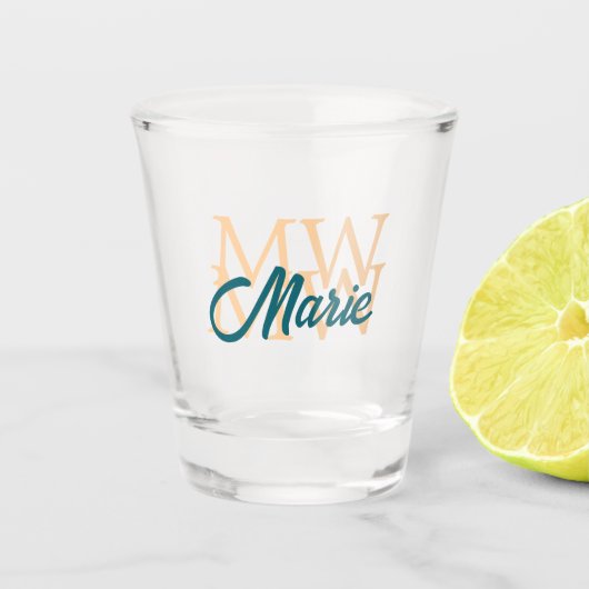 Verre A Shot simple minimal ajouter nom monogramme orange bleu (Devant)