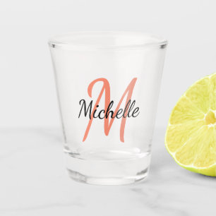 Verre A Shot Simple Moderne Orange Nom Monogramme + Initiale