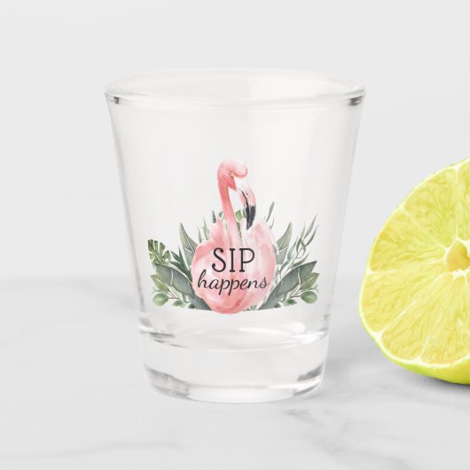 Verre A Shot SIP se passe drôle Flamant rose tropical (Devant)