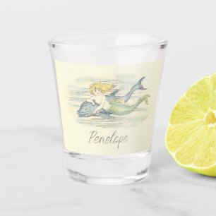 Verre A Shot Sirène vintage et dauphin nautique avec nom