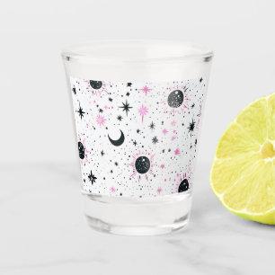 Verre A Shot Soleil Lune Étoiles Célestes Noir et Rose
