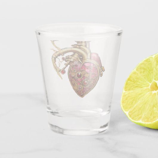 Verre A Shot Steampunk Coeur Anatomique rubis et engrenages (Dos)