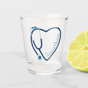 Verre A Shot Stéthoscope Cœur Bleu Amusant